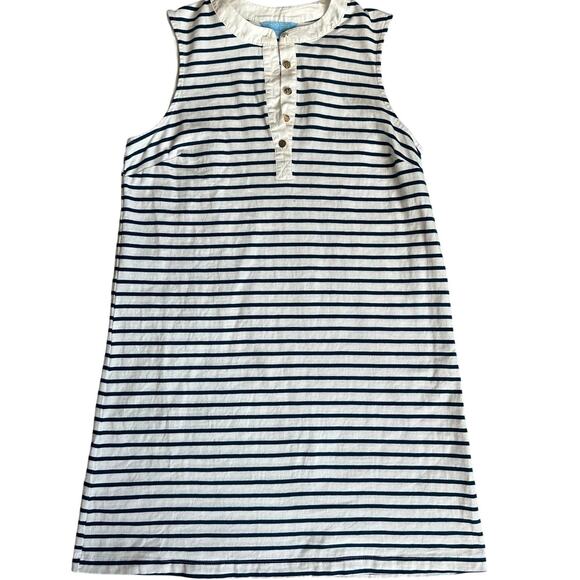Draper James RSVP Navy/White Striped, Henley, Sleeveless Shirt Dress- S - Picture 1 of 8